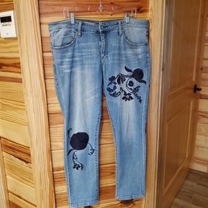 Pilcro And Letterpress Anthropologie Embroidered Crop Demin Jean